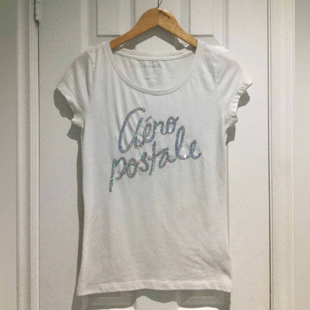 Aeropostale White Tee with Sequins Logo